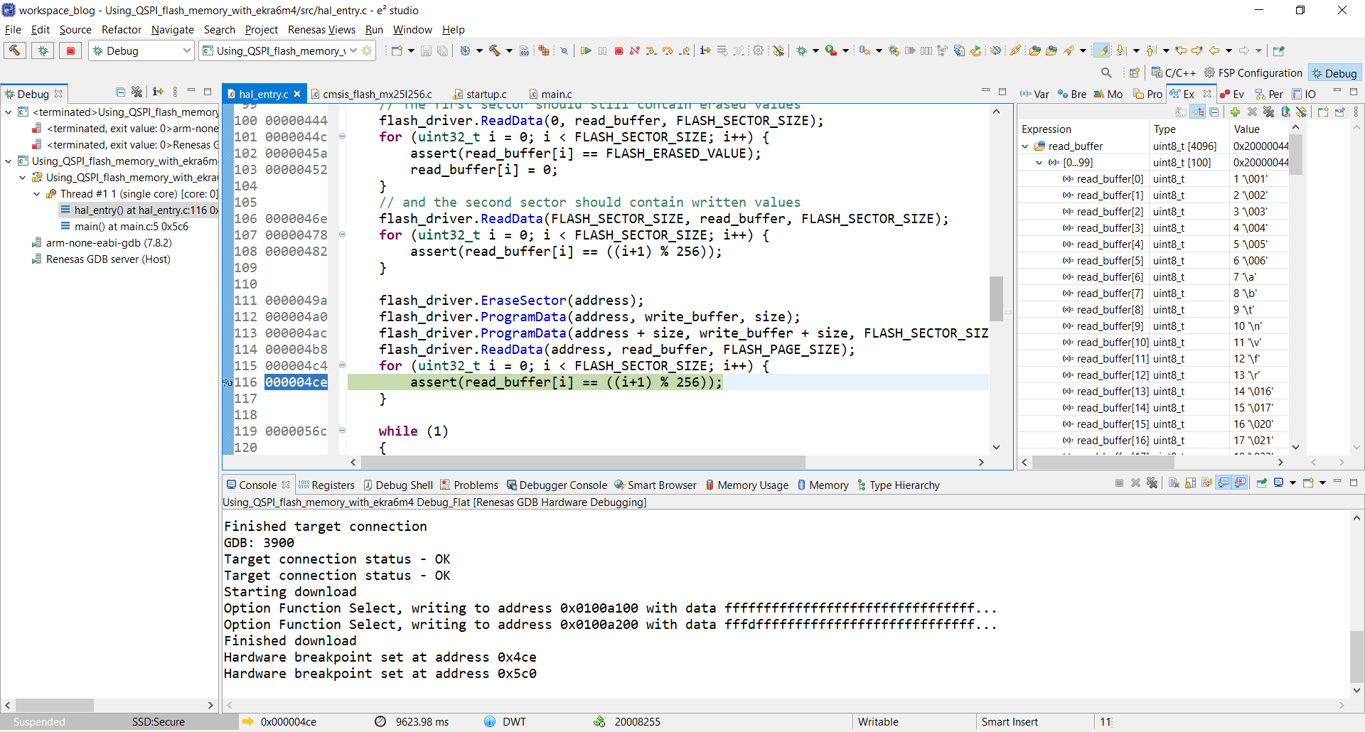 Debugging with e2 studio