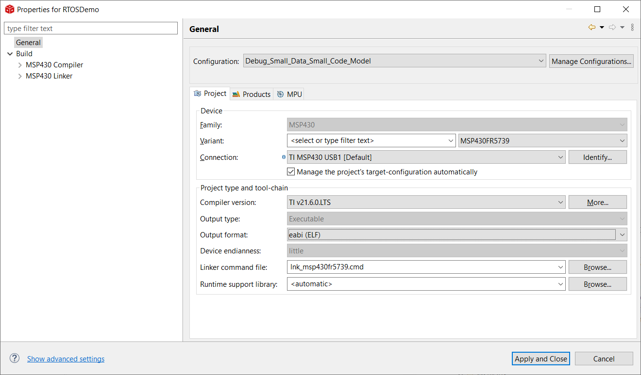Code Composer Studio settings